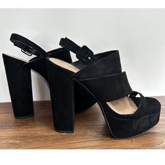 ZARA Trafalcc Y2K Chunky Platform Black Velvet Heels Size 38 = 7.5 or 8 - Picture 1 of 6